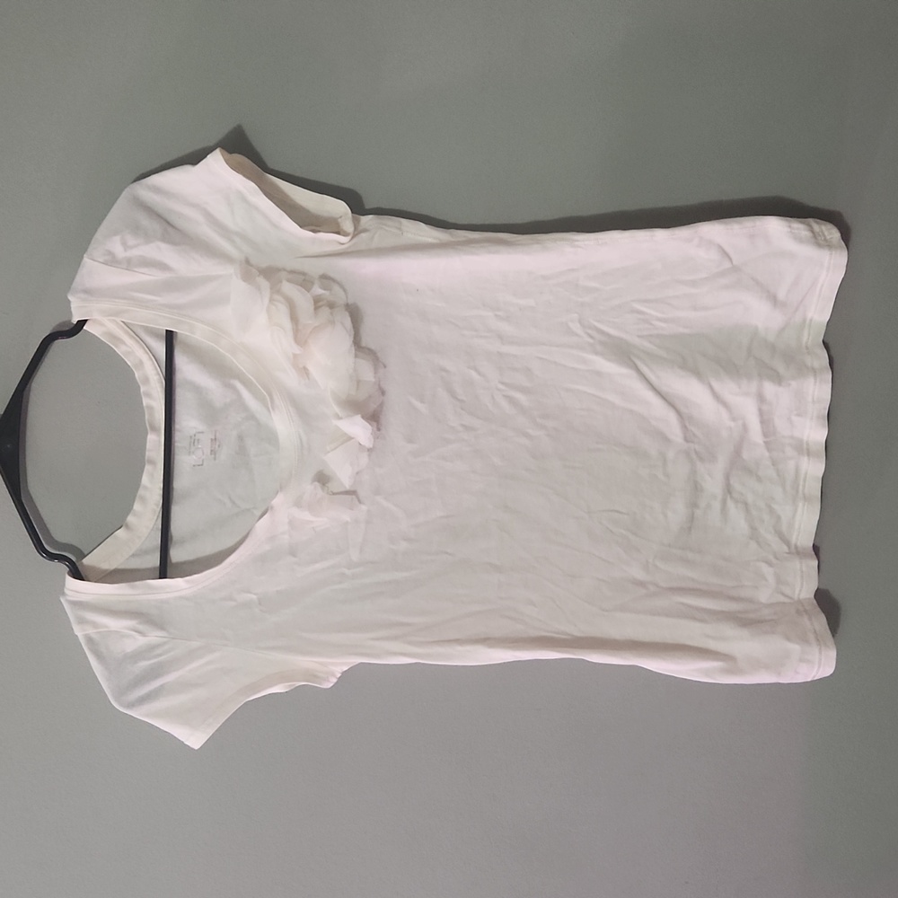 Loft White T Shirt Flower Appliqué
